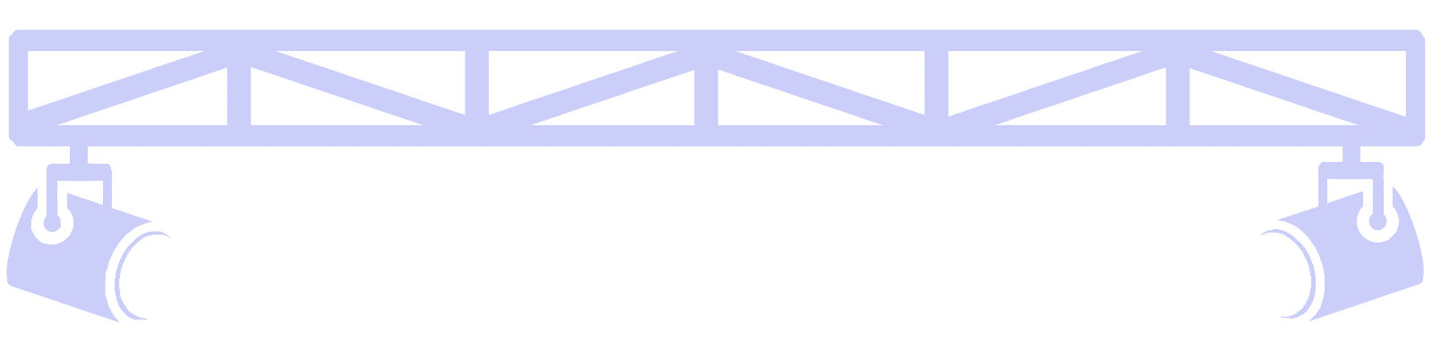 Blue geometric truss structure with triangular shapes.