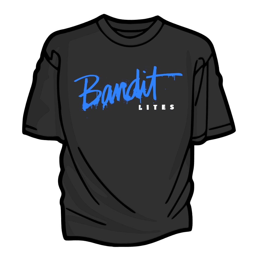 Black t-shirt with blue "Bandit Diesel" text.