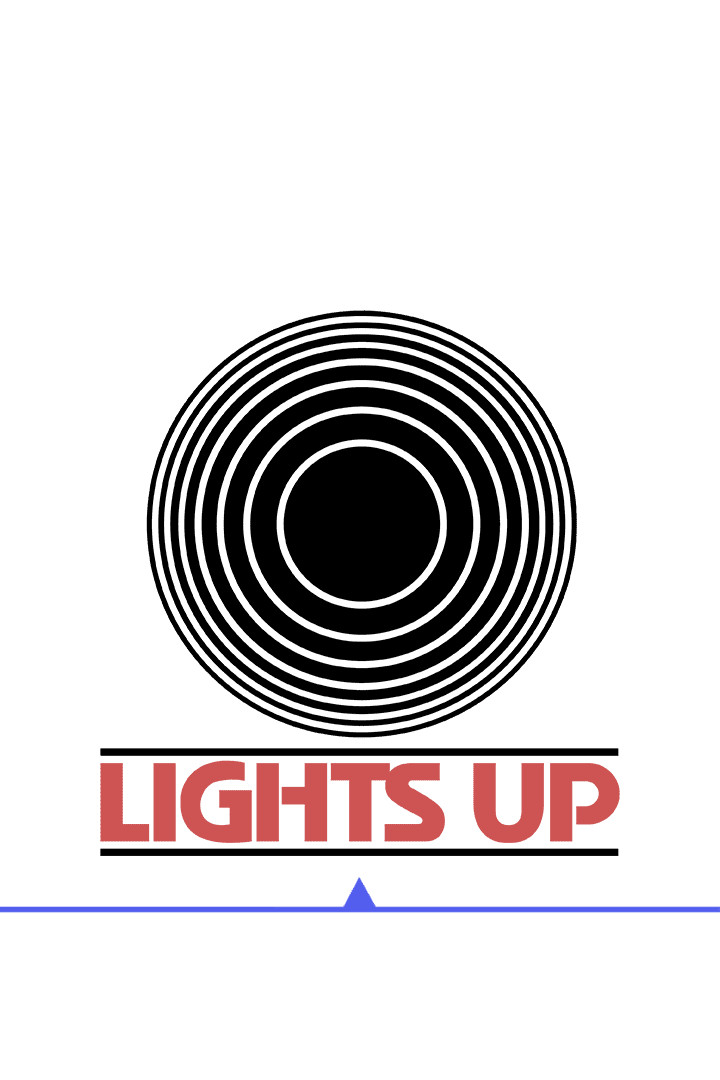 A black and white concentric circle design with 'LIGHTS UP' text below.