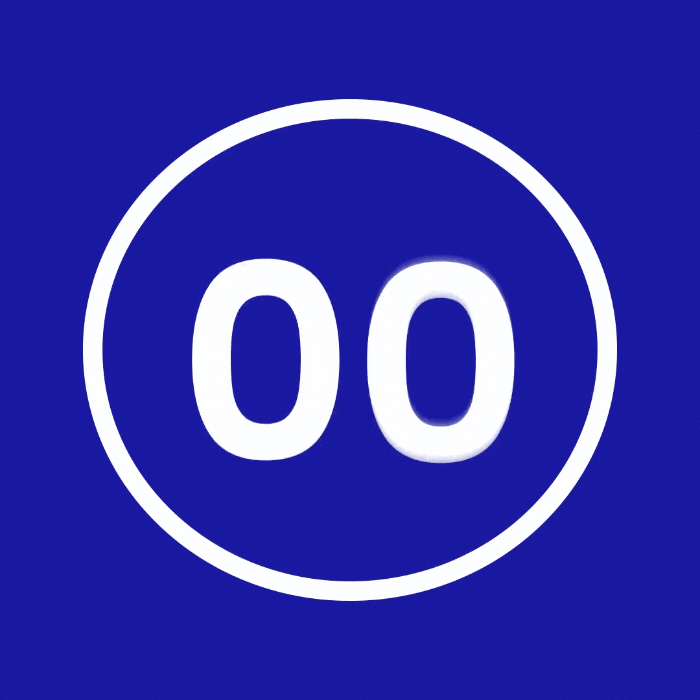 White double zero inside a circle on a blue background.
